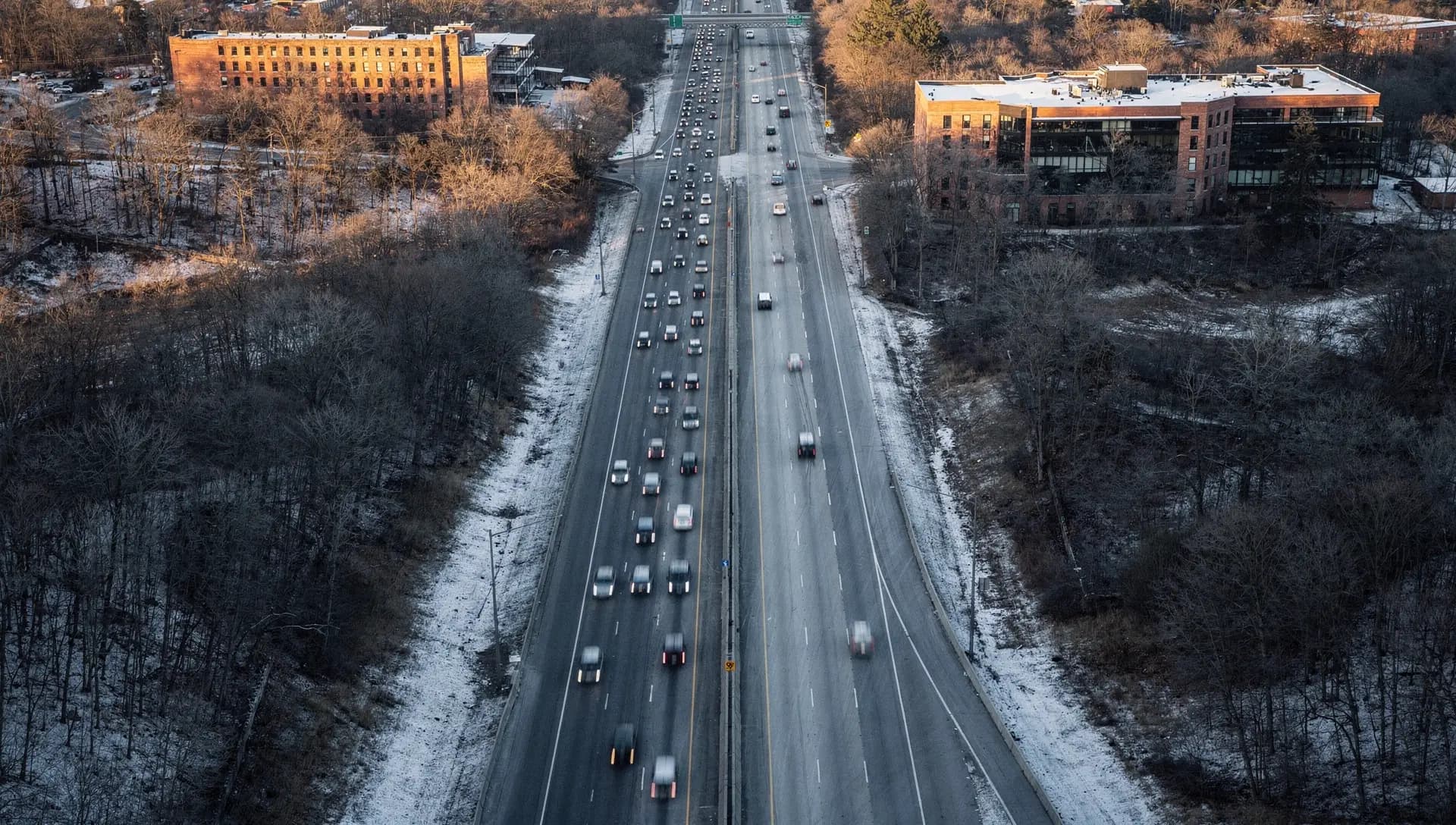 The Route 93 corridor between the Merrimack Valley and Boston at first light