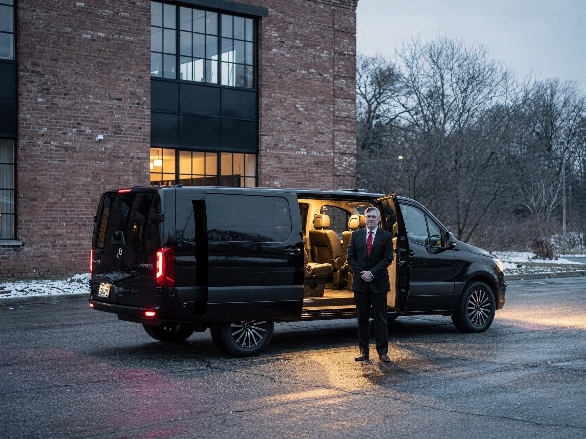 Black Mercedes Sprinter limousine from the El Khourys fleet
